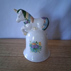 Ceramic Unicorn Bell with Floral Design Christmas Ornament